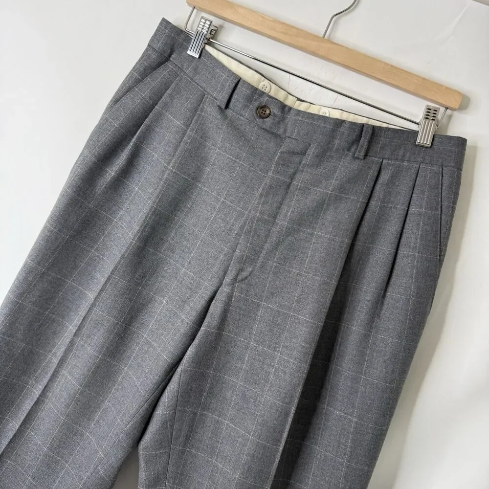 VTG 90s Ralph Lauren Wool 2Pc Suit 40R Gray 34 Waist Windowpane Plaid Canada